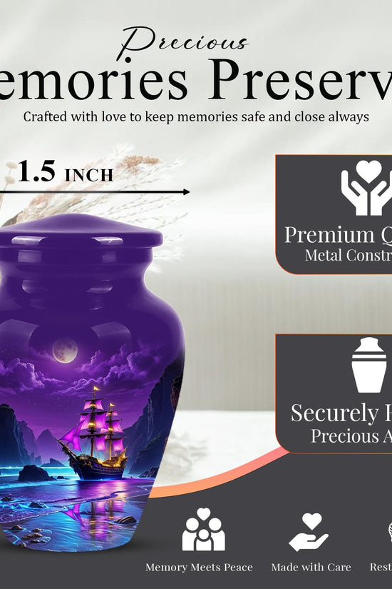 Personalized Pirate Ship Urn, Moonlit Ocean Cremation Memorial Keepsake