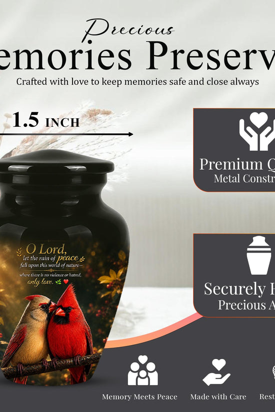 Cardinal Cremation Urn, Vibrant Bird Memorial Tribute, Christian Peace Keepsake