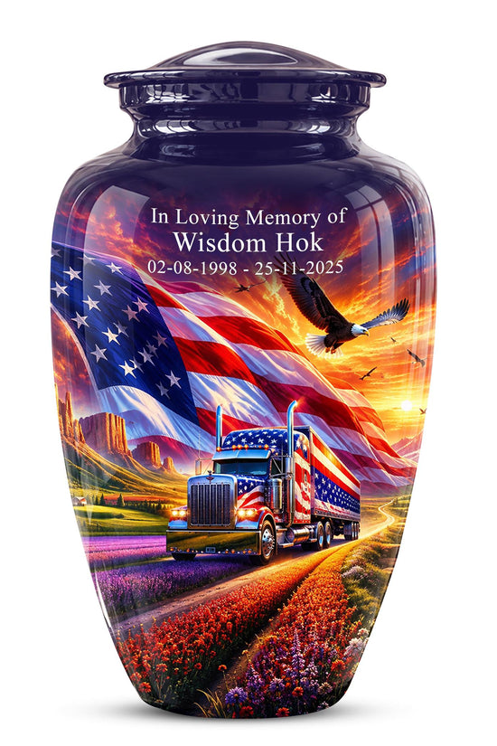 American Flag Truck Cremation Urn for Ashes - Patriotic Eagle Memorial Urn