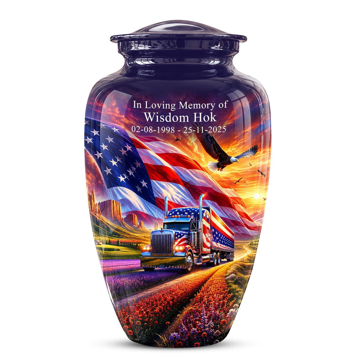 American Flag Truck Cremation Urn for Ashes - Patriotic Eagle Memorial Urn