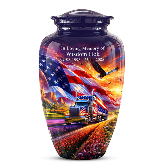 American Flag Truck Cremation Urn for Ashes - Patriotic Eagle Memorial Urn