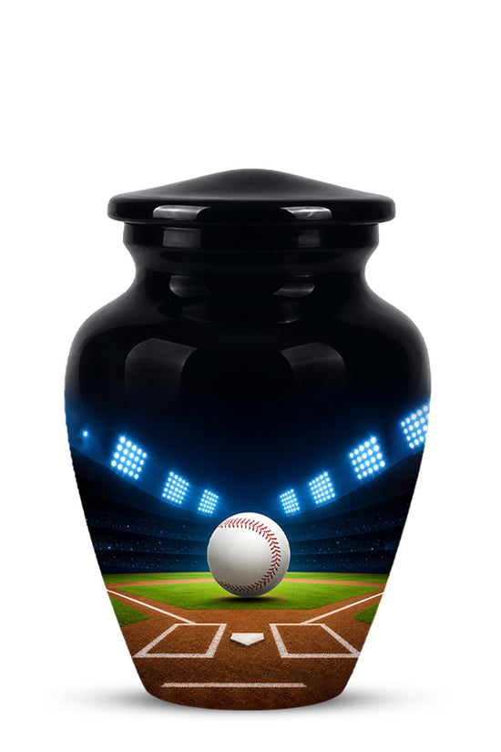 Baseball Cremation Urn for Ashes - Baseball Memorial Urn with Ball and Stadium Lights