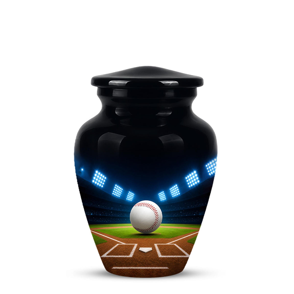 Baseball Cremation Urn for Ashes - Baseball Memorial Urn with Ball and Stadium Lights