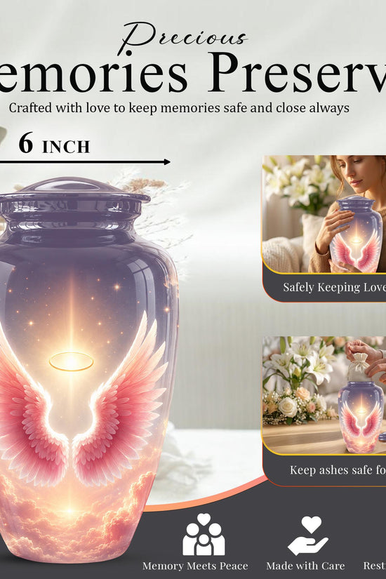 Pink Angel Wings Memorial Urn - Personalized Heavenly Cremation Urn