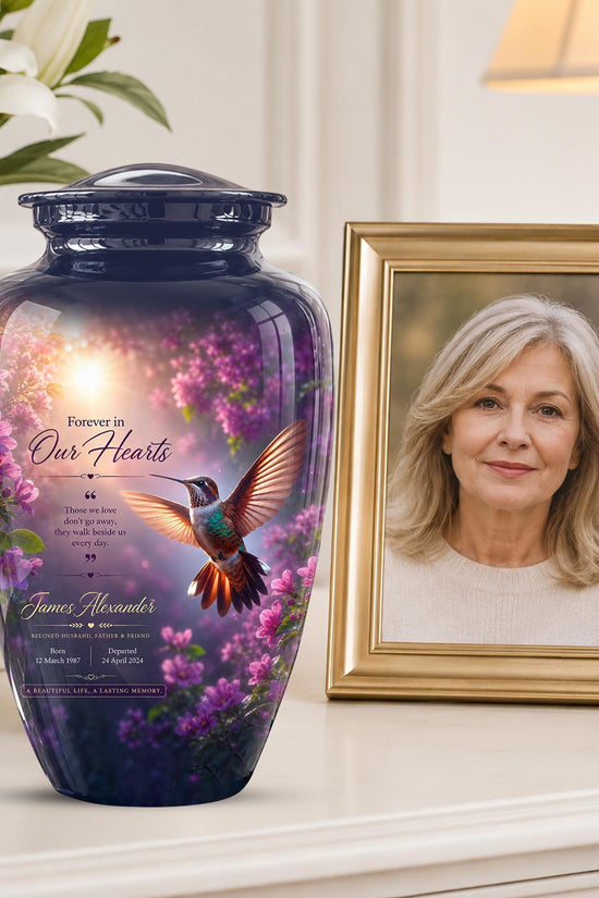 Personalized Hummingbird Cremation Urn - Floral Memorial Tribute for Ashes