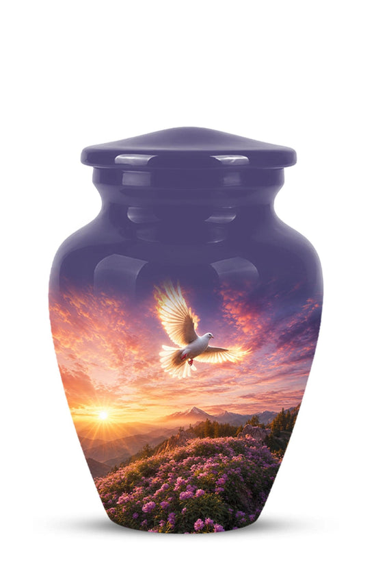 Personalized White Dove Cremation Urn for Ashes - Sunset Dove Memorial Urn, Pink Floral Heavenly