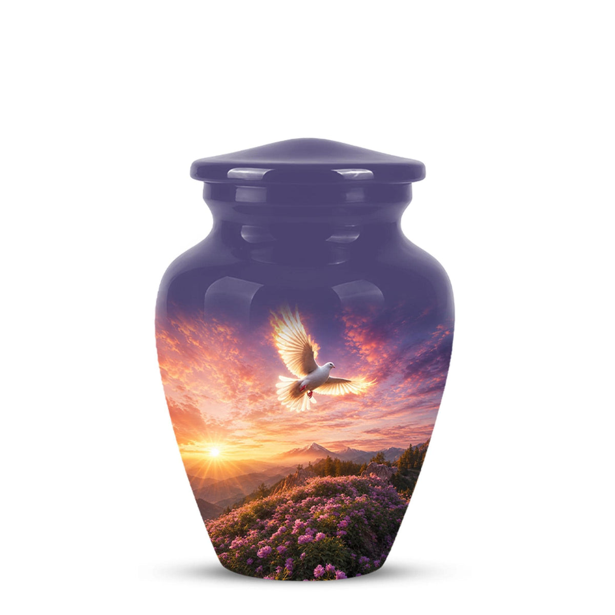 Personalized White Dove Cremation Urn for Ashes - Sunset Dove Memorial Urn, Pink Floral Heavenly