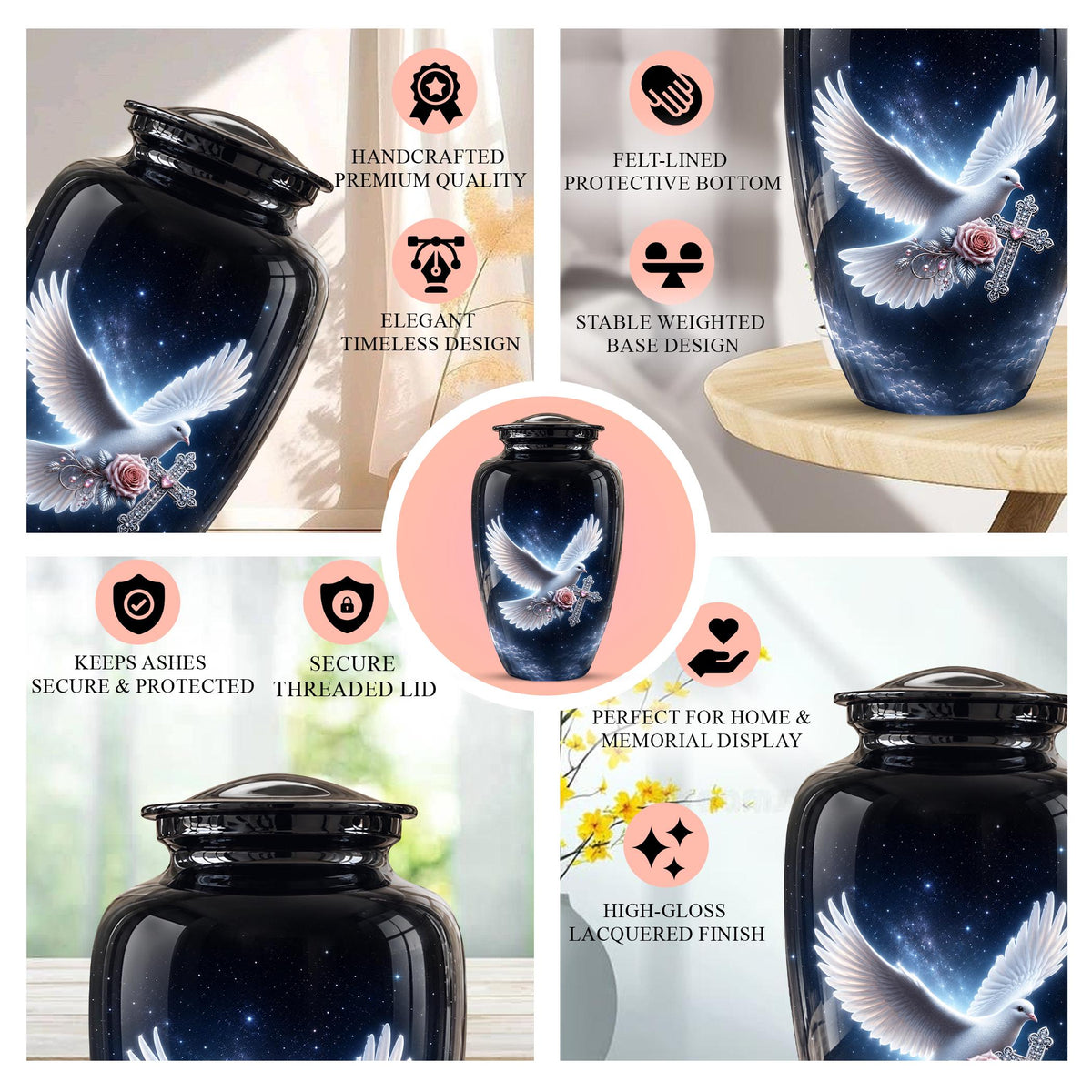 Cremation Urn for Human Ashes | Flying White Dove Memorial Urn - Personalized Adult Urns