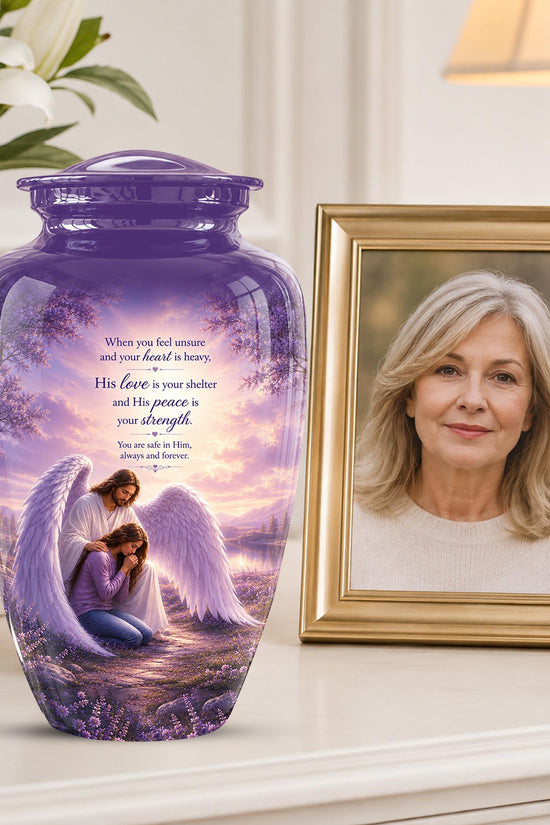 Personalized Angel Cremation Urn for Ashes - Mother and Daughter Memorial Urn, Purple Angel Wings