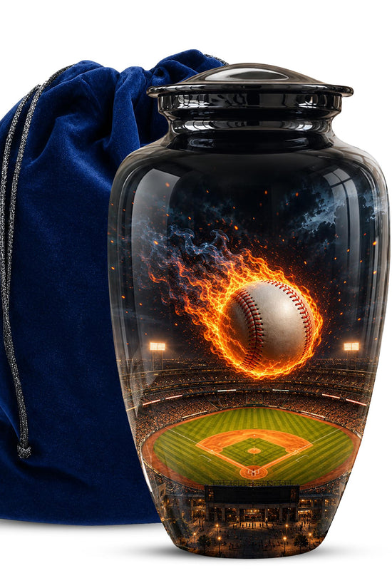 Baseball Cremation Urn for Ashes - Flaming Baseball Memorial Urn