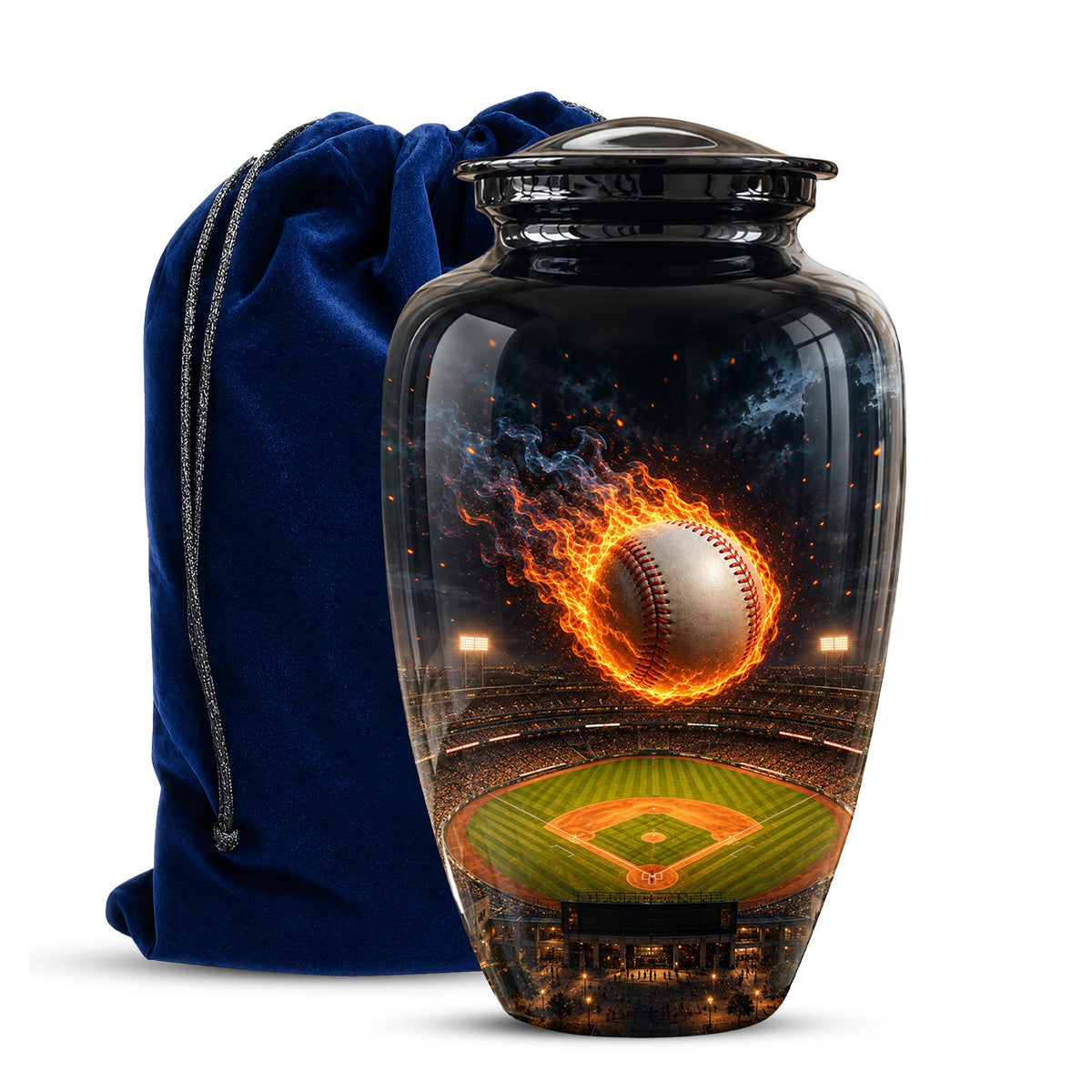 Baseball Cremation Urn for Ashes - Flaming Baseball Memorial Urn