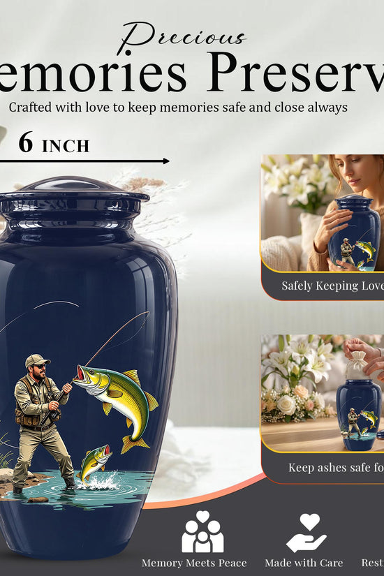 Personalized Fishing Cremation Urn for Ashes - Fisherman Memorial Urn, Fishing Tribute Urn