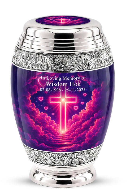 Personalized Christian Cross Cremation Urn, Catholic Memorial Keepsake (200 Cubic Hold)