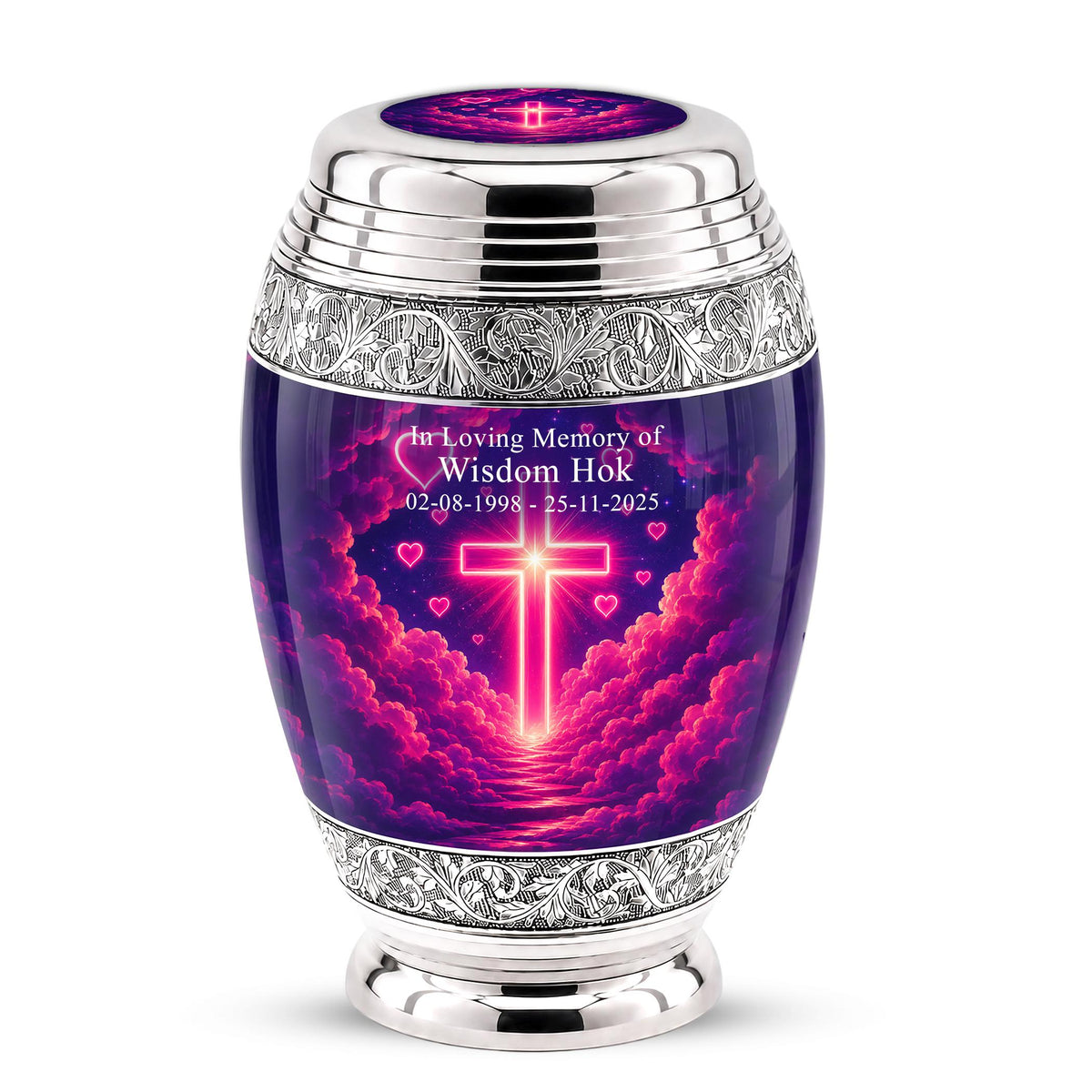 Personalized Christian Cross Cremation Urn, Catholic Memorial Keepsake (200 Cubic Hold)
