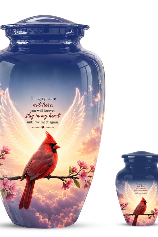 Personalized Cardinal Cremation Urn for Ashes, Red Cardinal Memorial Urn, Angel Wings Bird Tribute Urn - In Loving Memory Memorial (200 Cubic)
