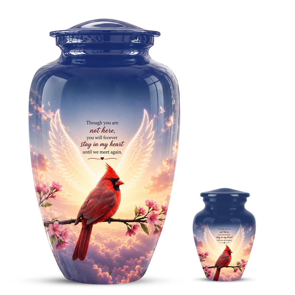 Personalized Cardinal Cremation Urn for Ashes, Red Cardinal Memorial Urn, Angel Wings Bird Tribute Urn - In Loving Memory Memorial (200 Cubic)