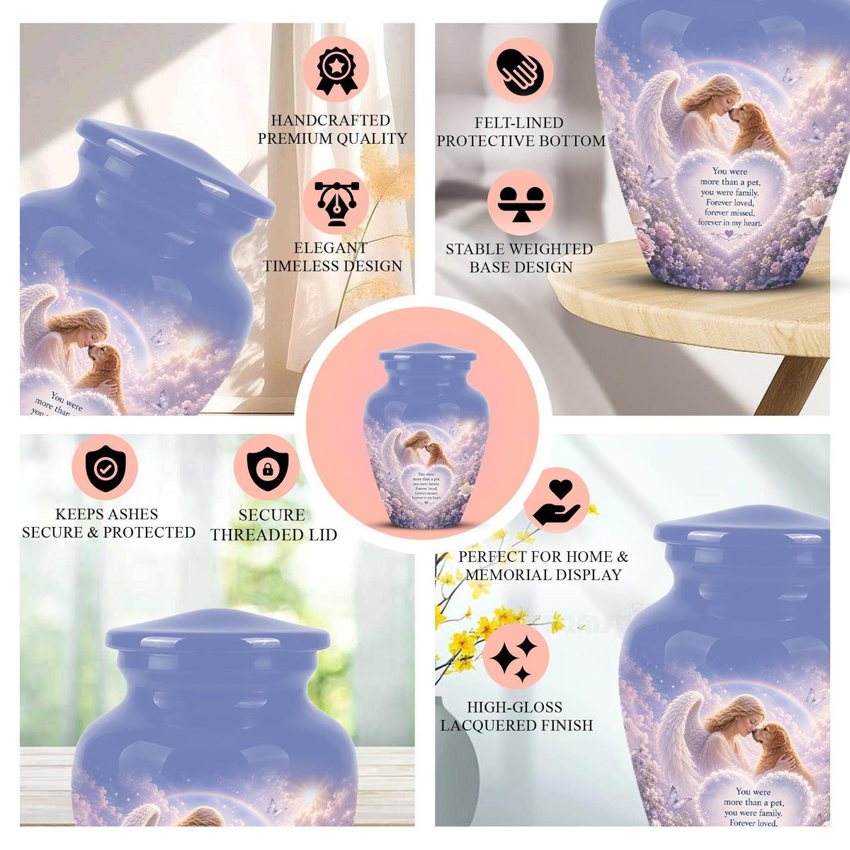 Personalized Angel Rainbow Dog Cremation Urn - 200 Cubic  Inch Pet Memorial Ashes