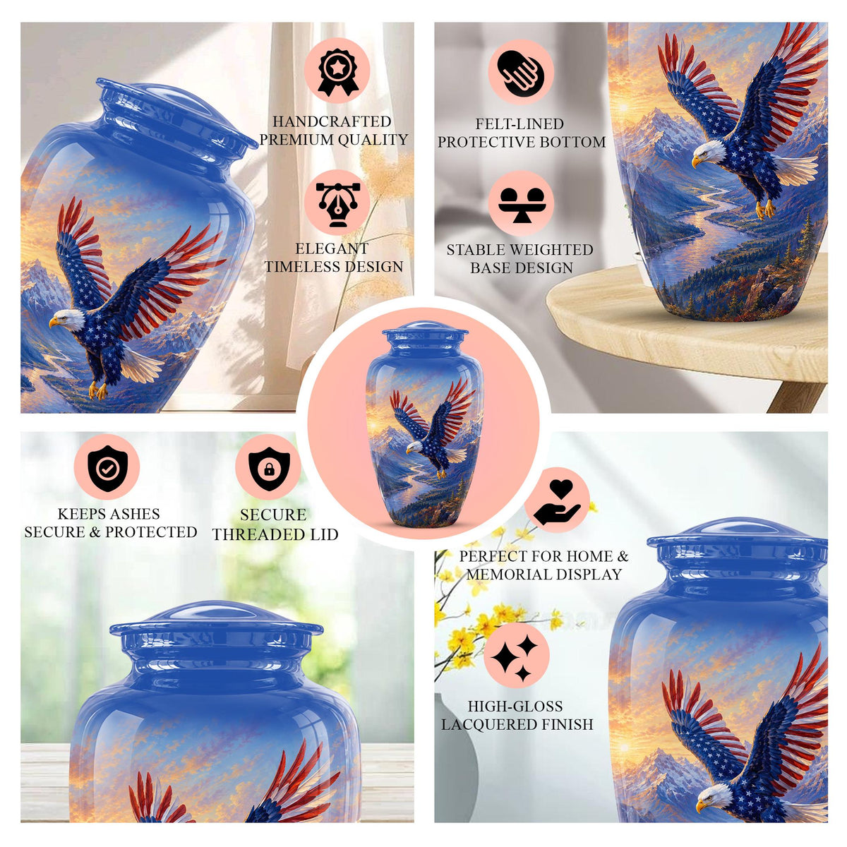 Bald Eagle Cremation Urn for Ashes - Blue Mountain Eagle Memorial Urn