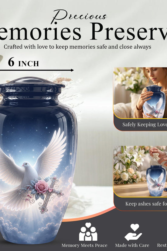 Personalized Dove Cremation Urn for Ashes, White Dove Memorial Urn, Pink Rose Religious Tribute Urn - Heavenly Peace Memorial