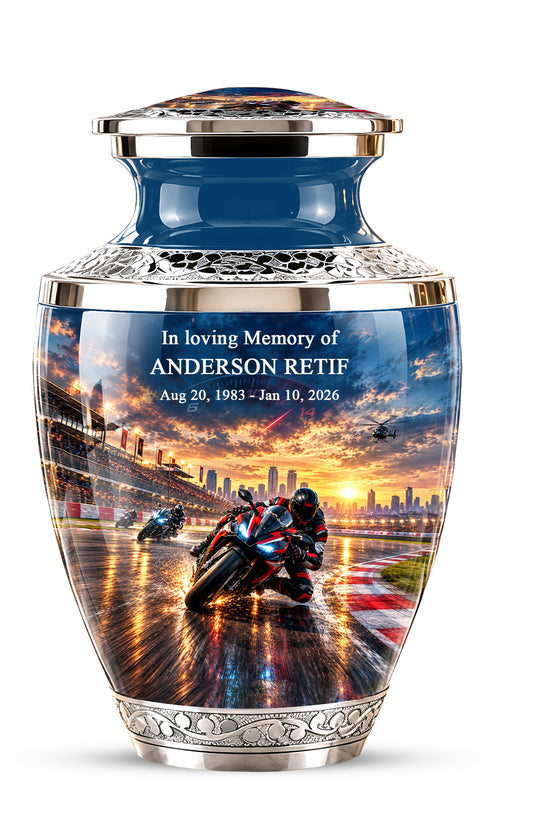 Motorcycle Racing Memorial Urn for Human Ashes – Personalized Racing Bike Urn