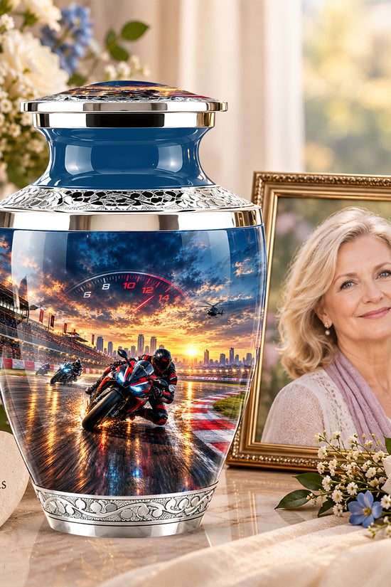 Motorcycle Racing Memorial Urn for Human Ashes – Personalized Racing Bike Urn