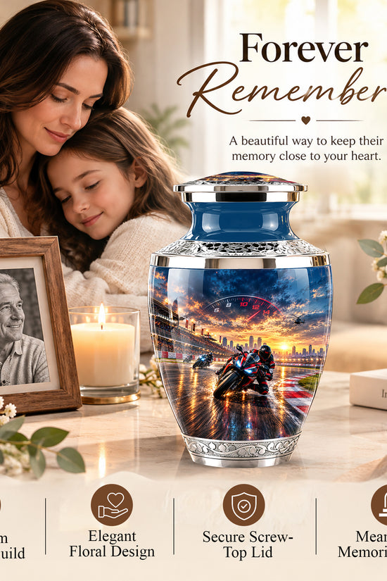 Motorcycle Racing Memorial Urn for Human Ashes – Personalized Racing Bike Urn