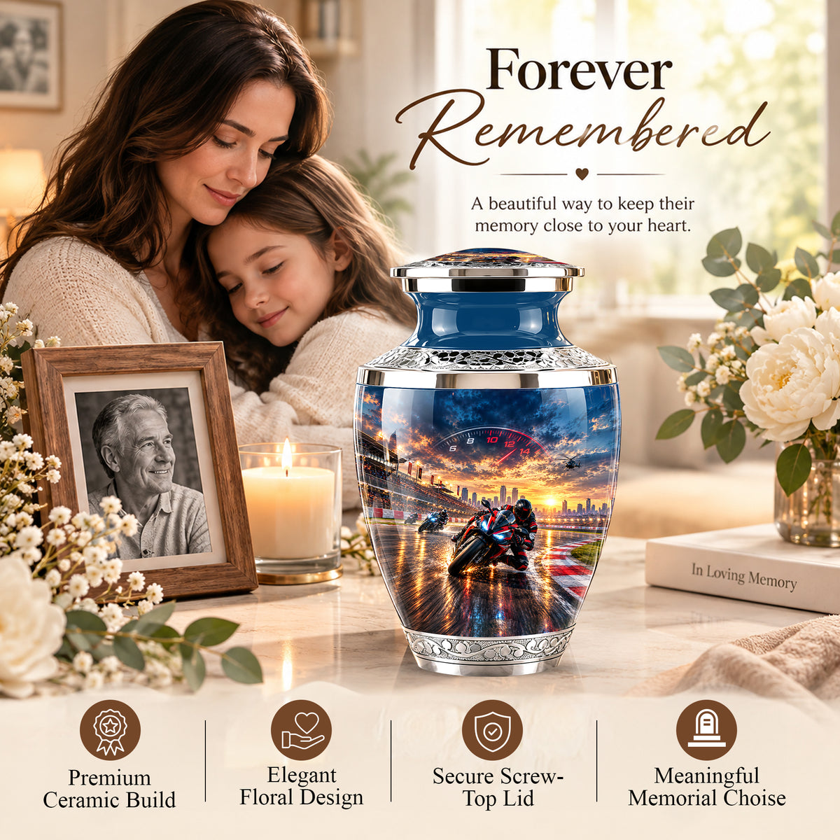 Motorcycle Racing Memorial Urn for Human Ashes – Personalized Racing Bike Urn