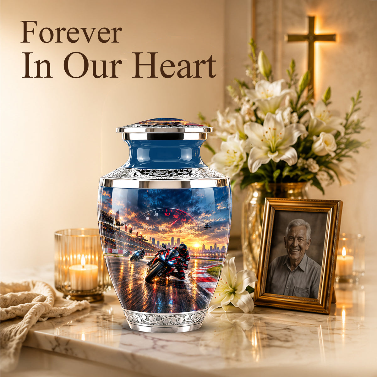 Motorcycle Racing Memorial Urn for Human Ashes – Personalized Racing Bike Urn