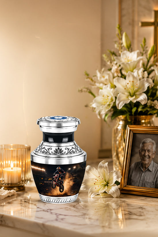 Personalized Motorcycle Cremation Urn, Biker Memorial Ashes (Adult)