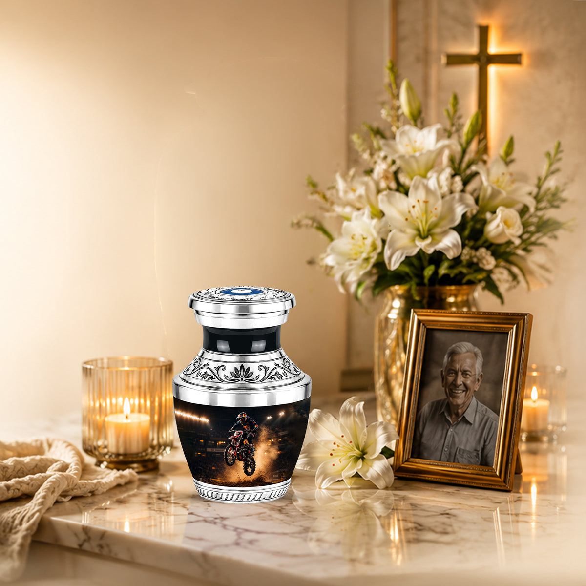 Personalized Motorcycle Cremation Urn, Biker Memorial Ashes (Adult)