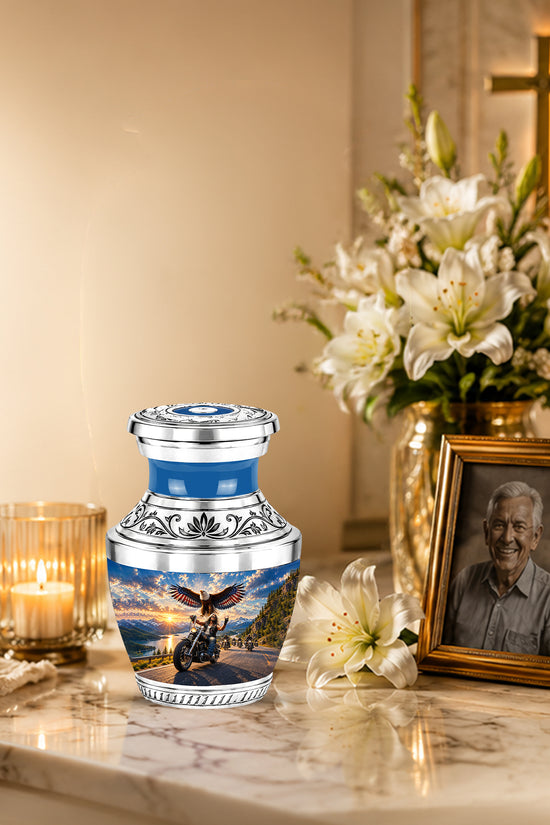 Personalized Motorcycle Cremation Urn, Biker Memorial, Eagle Rider Tribute
