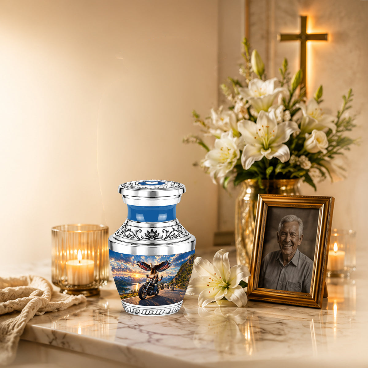 Personalized Motorcycle Cremation Urn, Biker Memorial, Eagle Rider Tribute