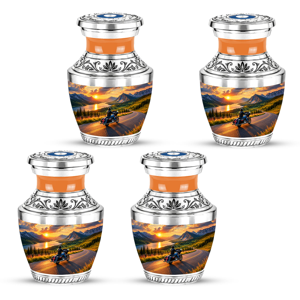 Personalized Motorcycle Cremation Urn, Mountain Road Sunset Rider Memorial