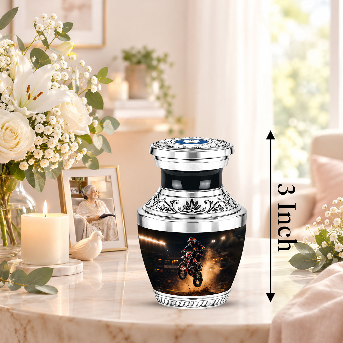 Personalized Motorcycle Cremation Urn, Biker Memorial Ashes (Adult)