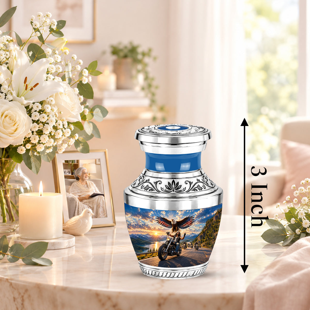 Personalized Motorcycle Cremation Urn, Biker Memorial, Eagle Rider Tribute