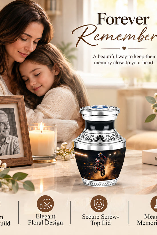 Personalized Motorcycle Cremation Urn, Biker Memorial Ashes (Adult)