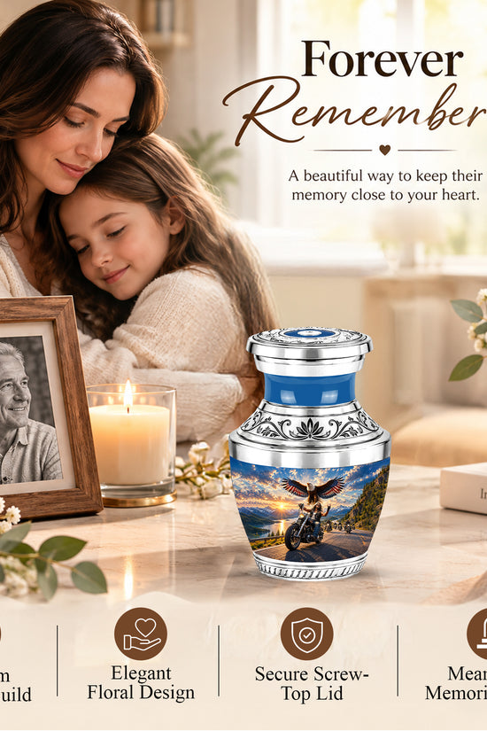 Personalized Motorcycle Cremation Urn, Biker Memorial, Eagle Rider Tribute