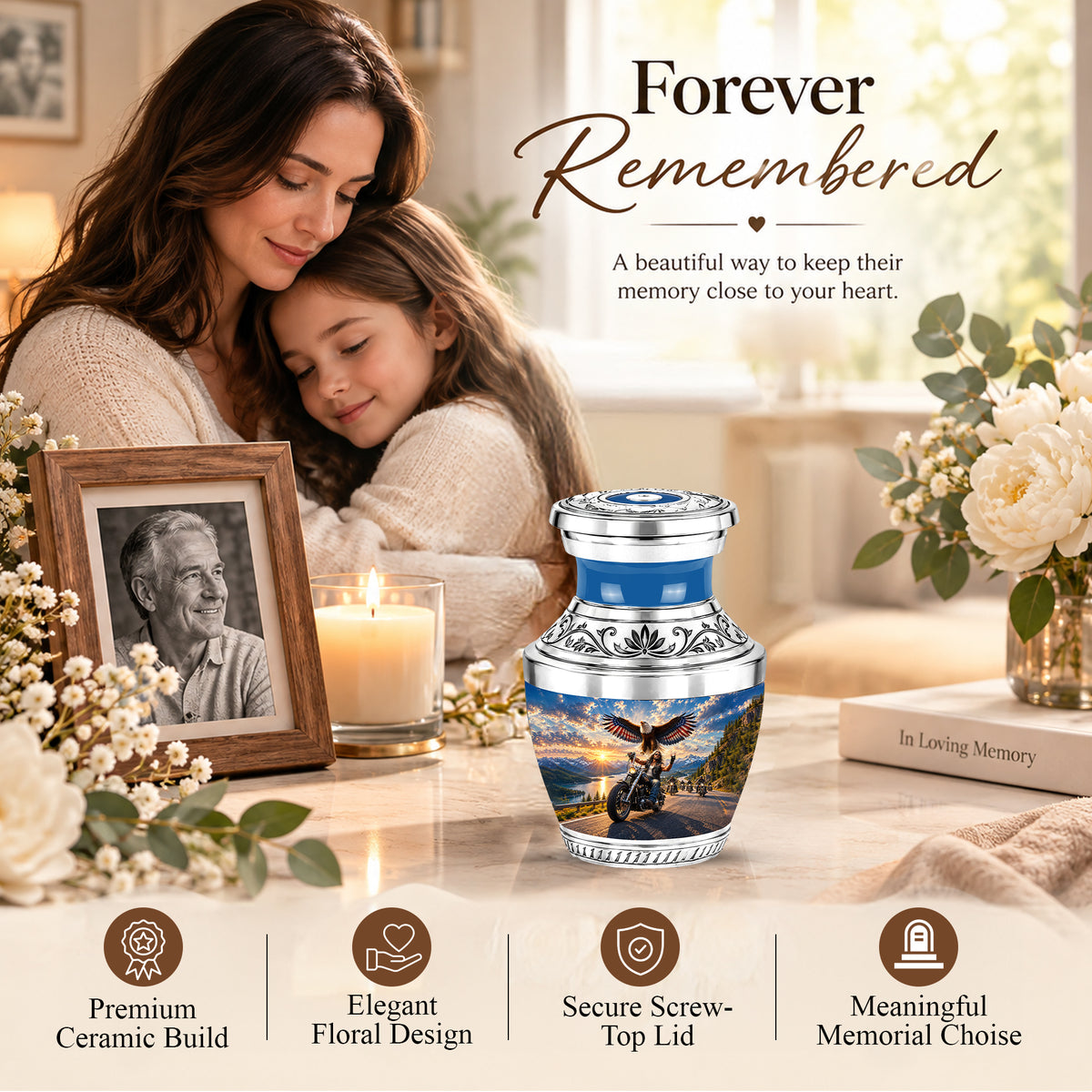 Personalized Motorcycle Cremation Urn, Biker Memorial, Eagle Rider Tribute