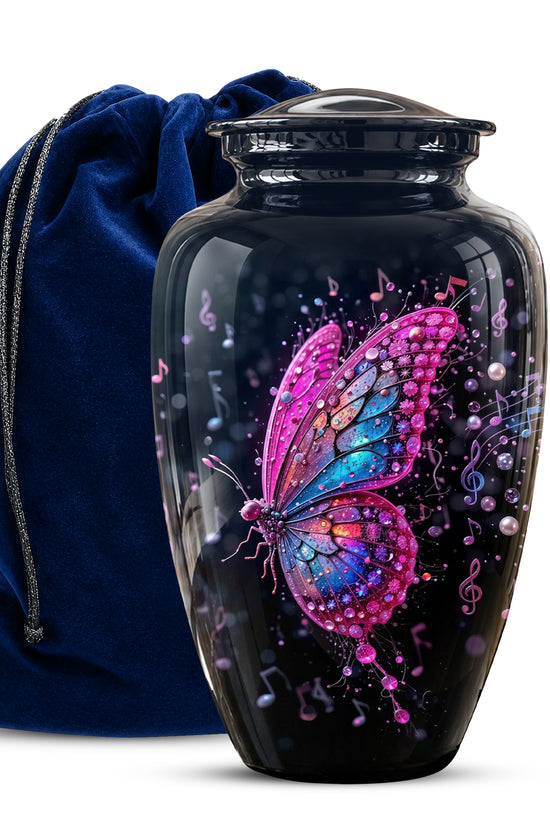 Butterfly Cremation Urn for Ashes - Pink and Blue Music Butterfly Memorial Urn