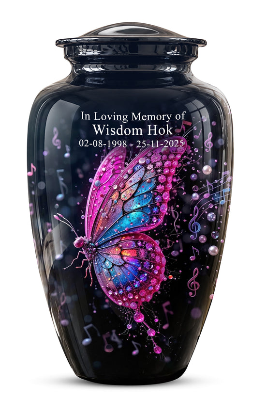 Butterfly Cremation Urn for Ashes - Pink and Blue Music Butterfly Memorial Urn