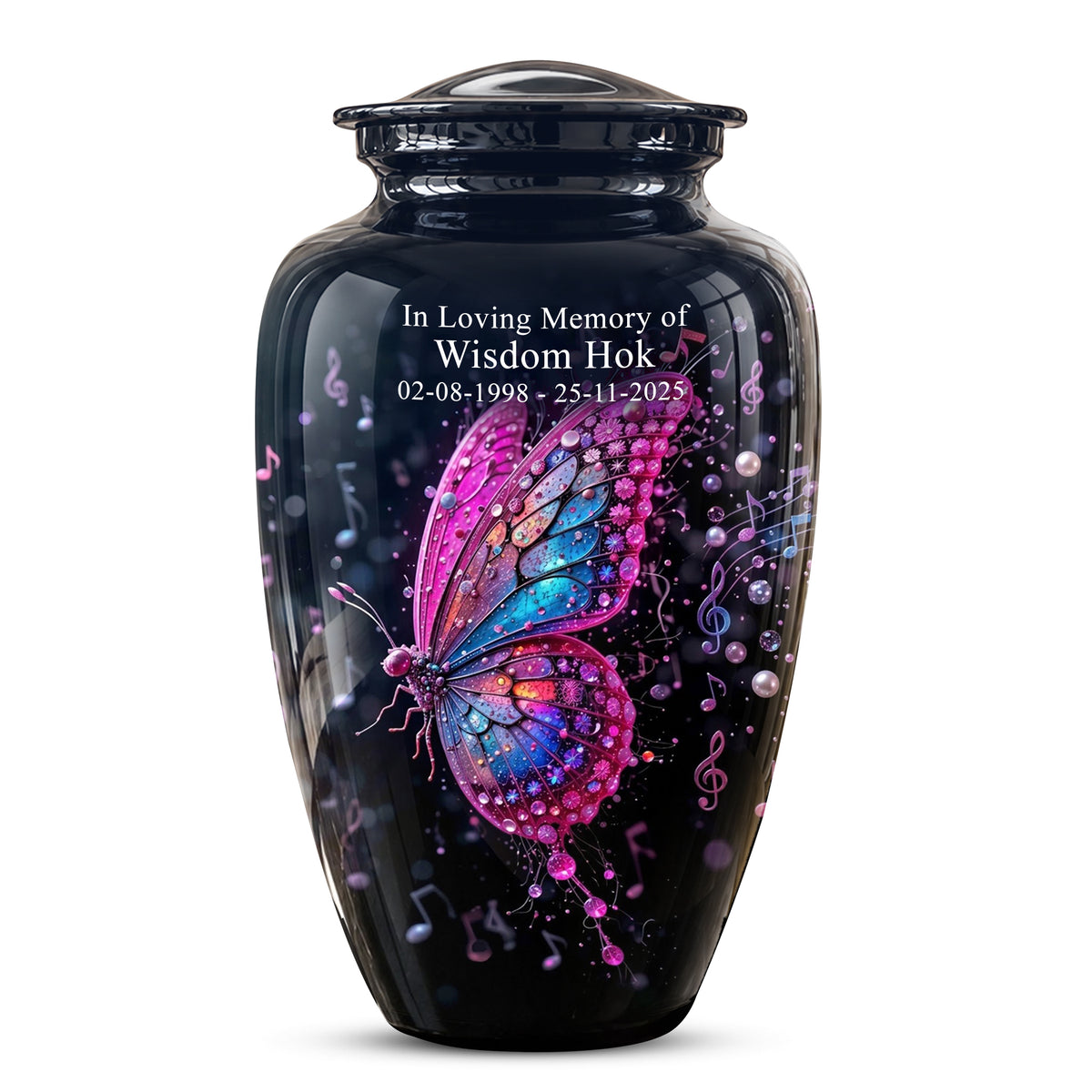 Butterfly Cremation Urn for Ashes - Pink and Blue Music Butterfly Memorial Urn