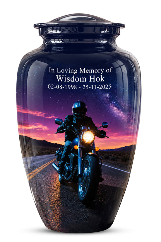 Motorcycle Cremation Urn - Rider Memorial Tribute, Metal Keepsake Urn