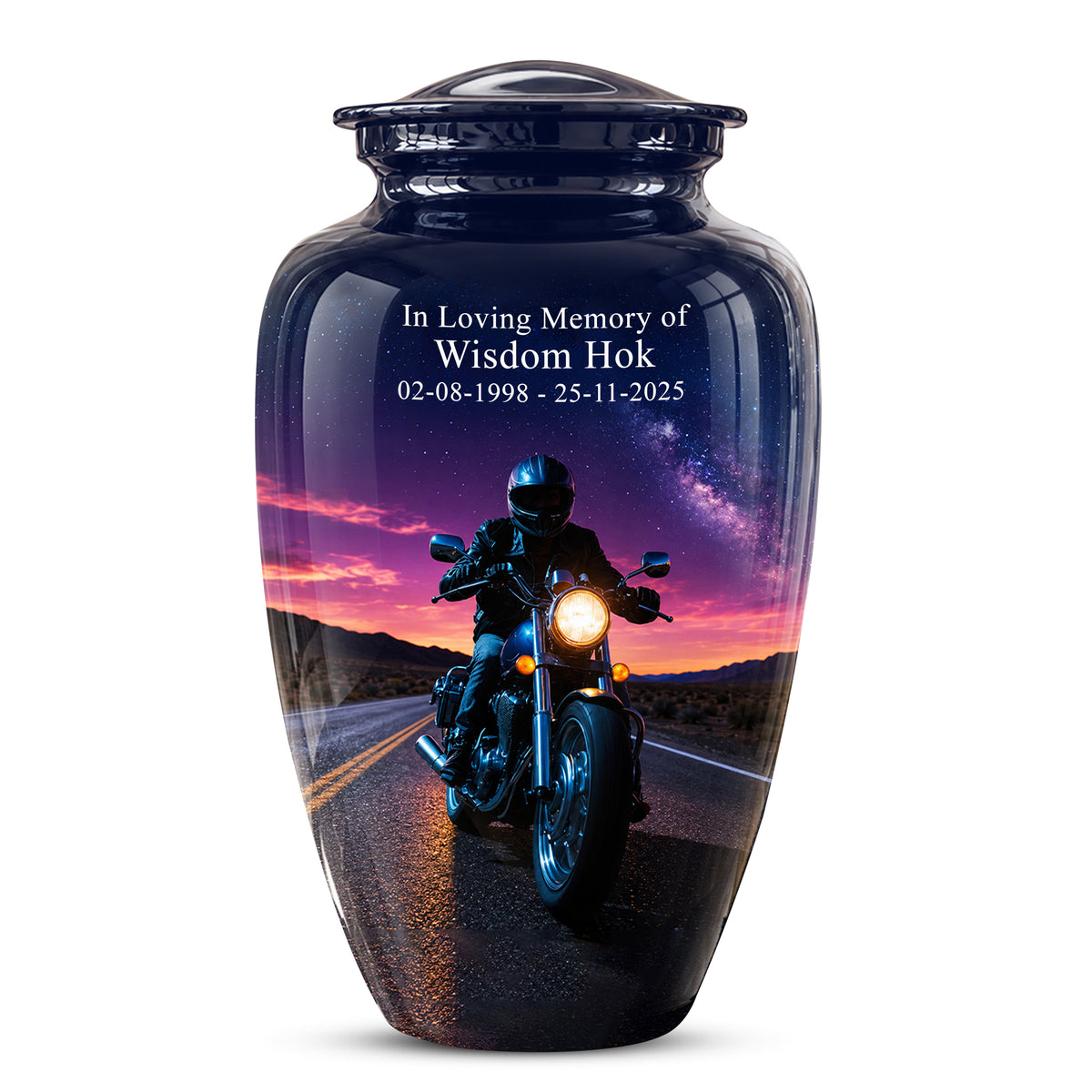 Motorcycle Cremation Urn - Rider Memorial Tribute, Metal Keepsake Urn