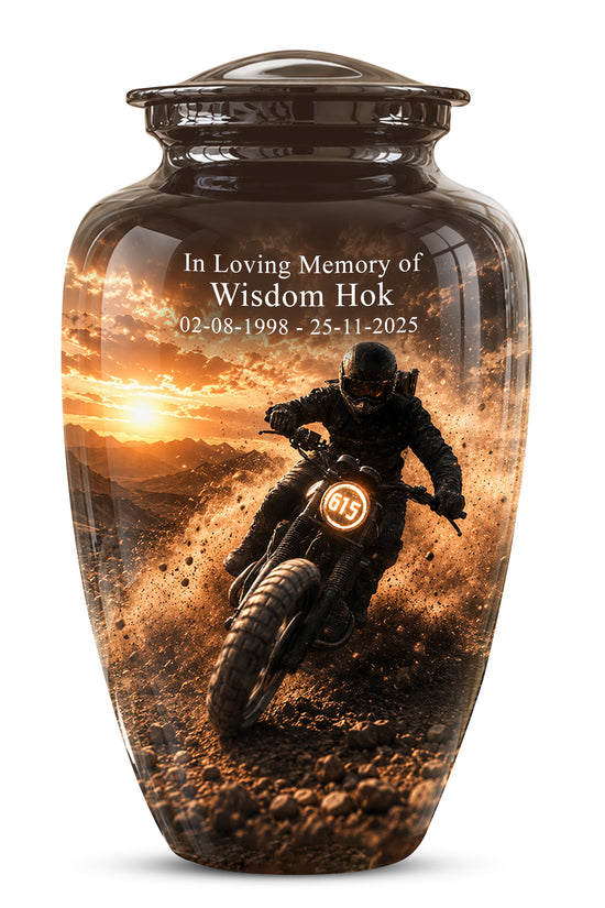Adventure Motorcycle Memorial Cremation Urn for Human Ashes – Personalized Biker Tribute Urn