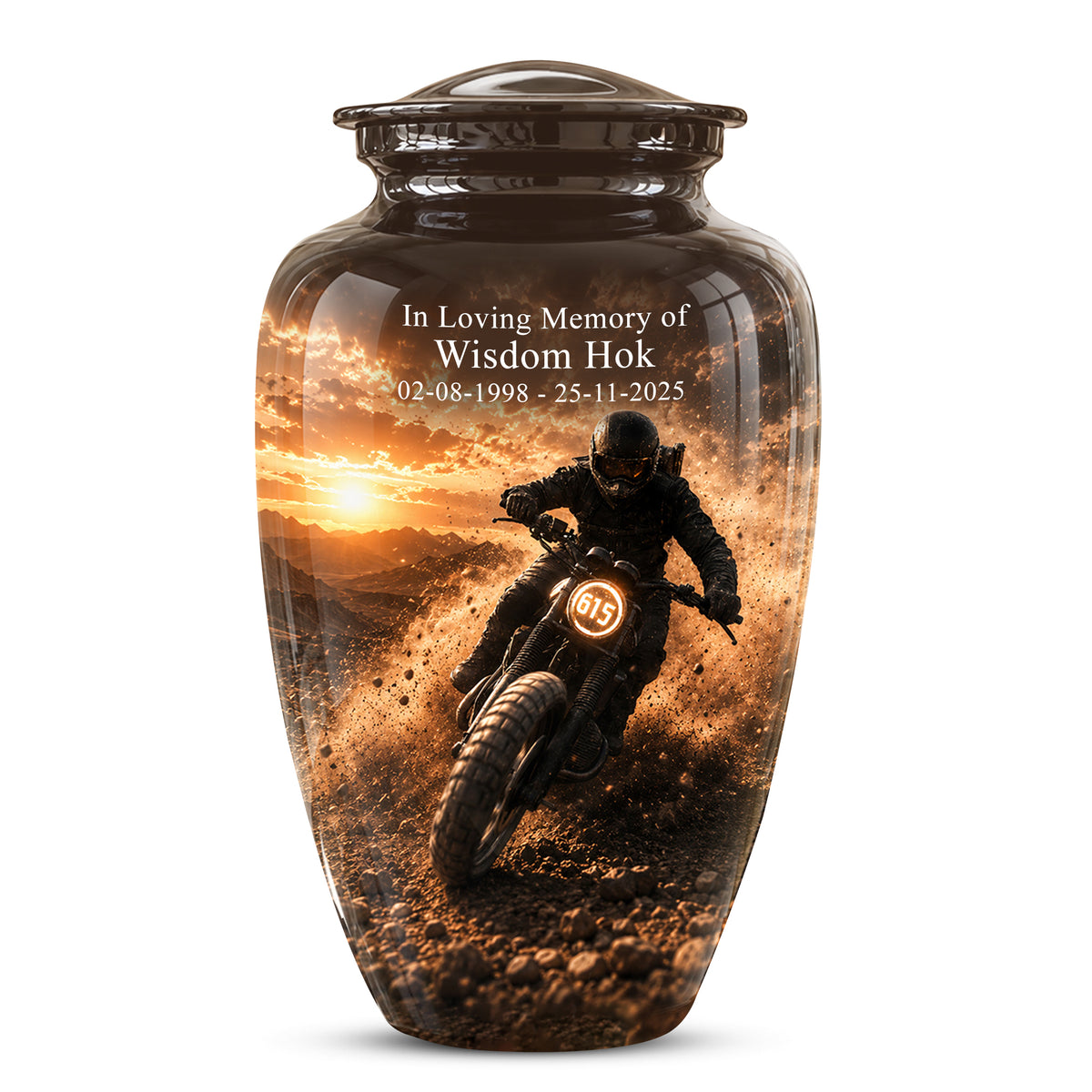 Adventure Motorcycle Memorial Cremation Urn for Human Ashes – Personalized Biker Tribute Urn