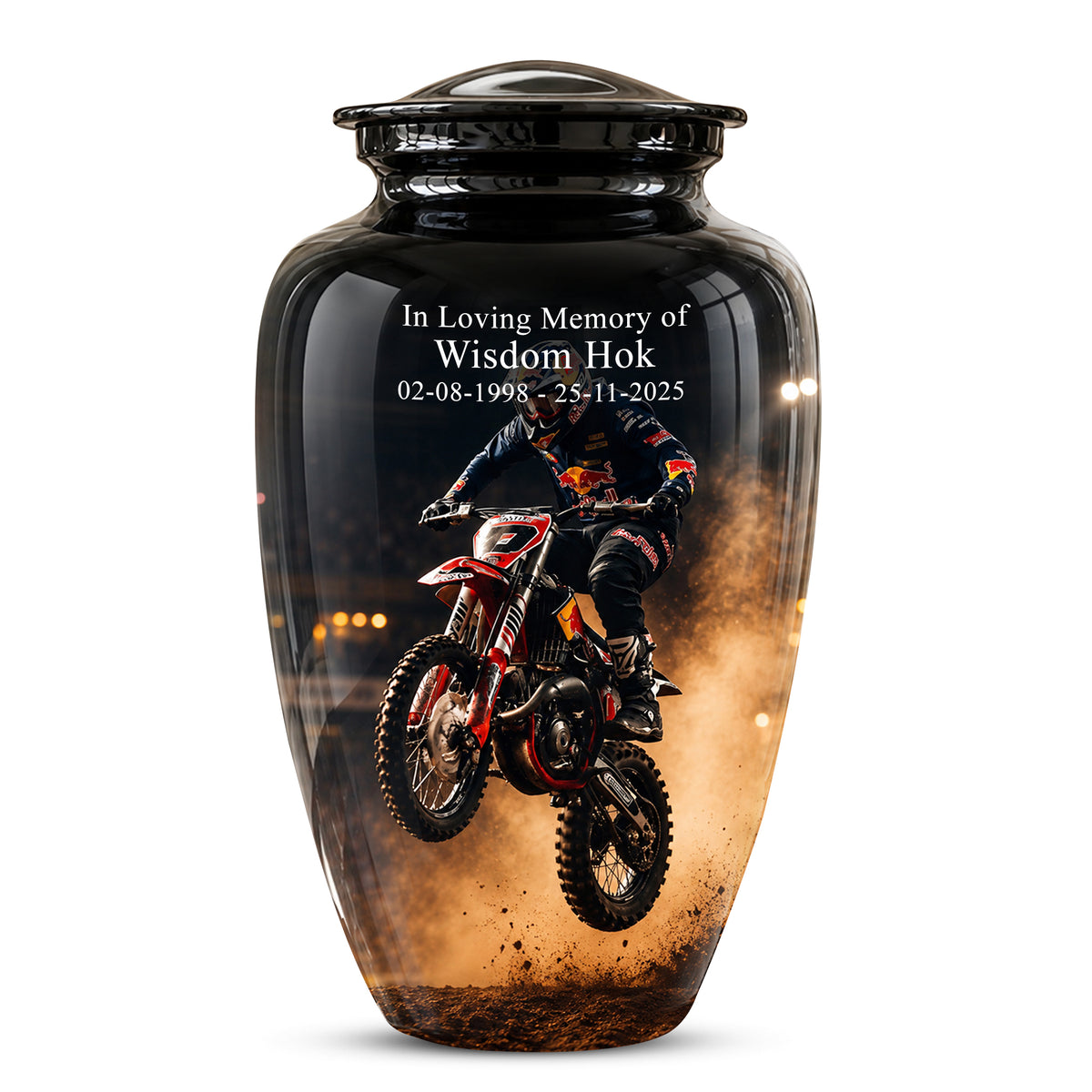 Motocross Rider Memorial Cremation Urn for Human Ashes – Personalized Dirt Bike Tribute Urn