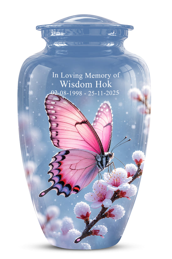 Pink Butterfly Cremation Urn - Cherry Blossom Memorial Keepsake