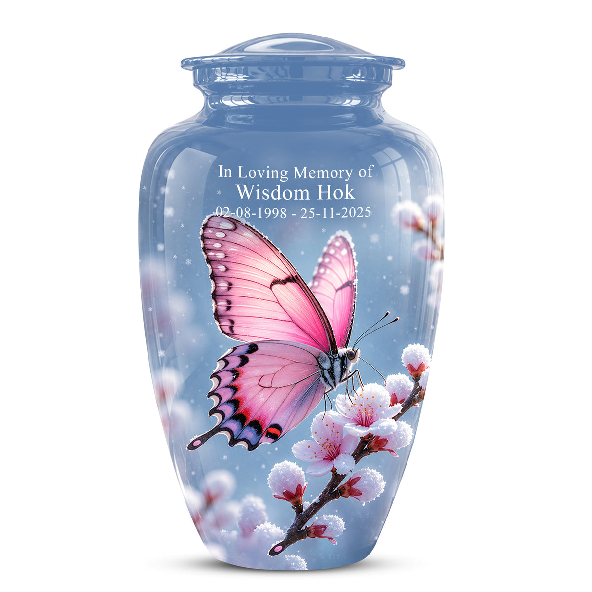 Pink Butterfly Cremation Urn - Cherry Blossom Memorial Keepsake