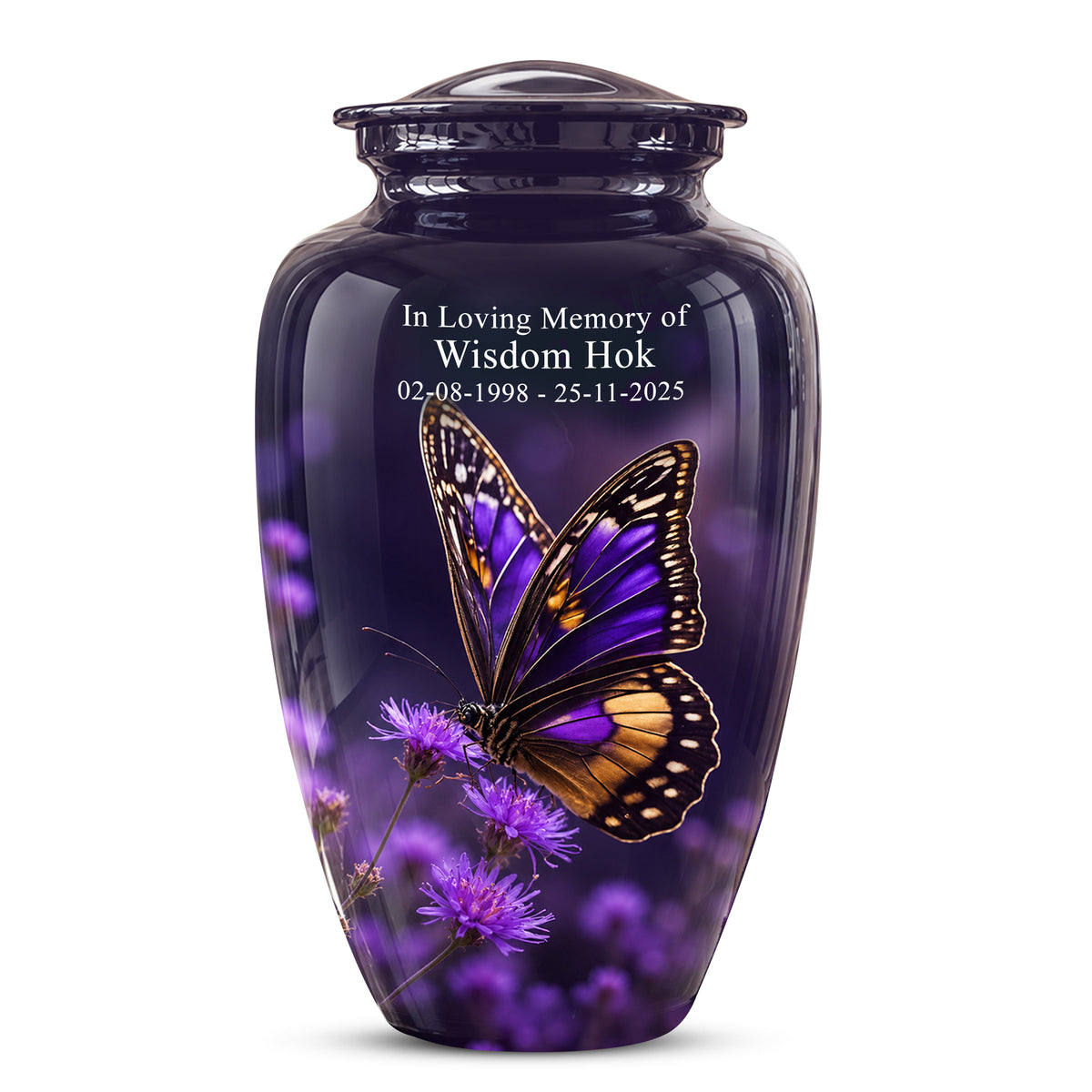Purple Butterfly Cremation Urn  - Memorial Keepsake for Ashes