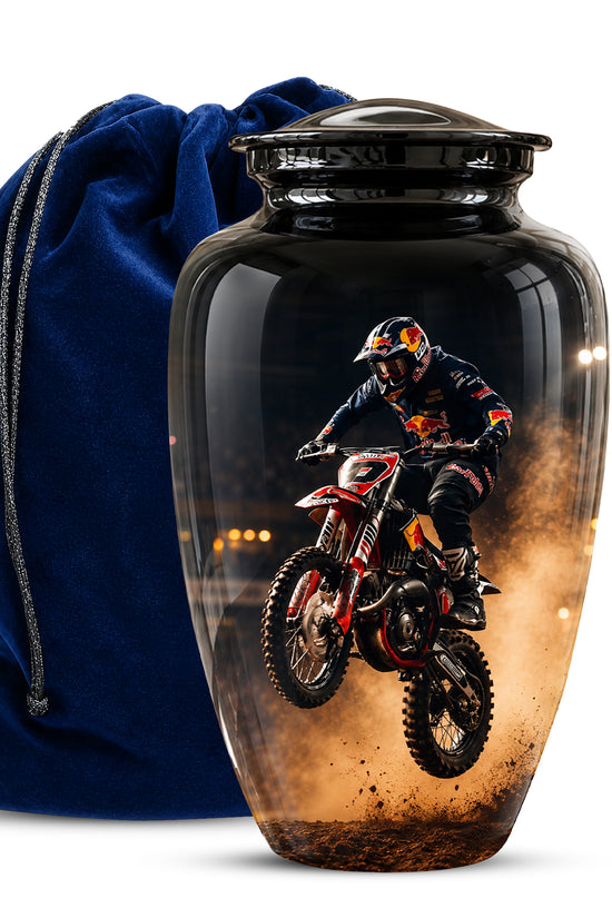 Motocross Rider Memorial Cremation Urn for Human Ashes – Personalized Dirt Bike Tribute Urn